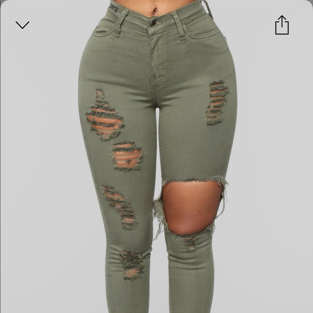 Green Distressed Fashion Nova Jeans